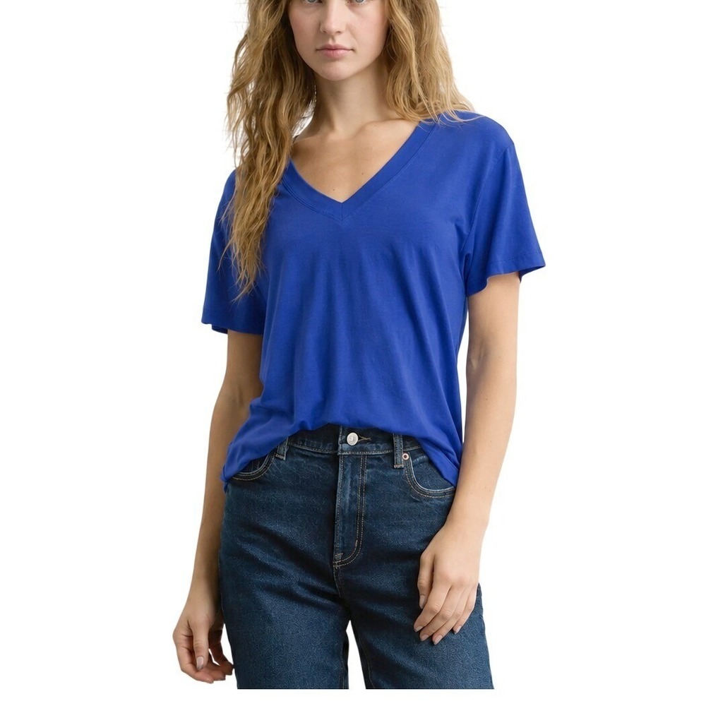 Aday Womens Royalβ Blue Dolman Sleeve V-Neck Logo Slouchy T-Shirt Top Size M